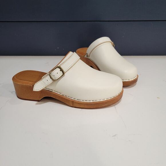 NWOB Re/Done Made in Italy Leather Wooden Clogs Retro 70's Inspired Size 36
